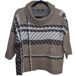 Belle by Belldini Plaid Cowl Neck 3/4 Sleeve Sweater Tan M 🧶✨